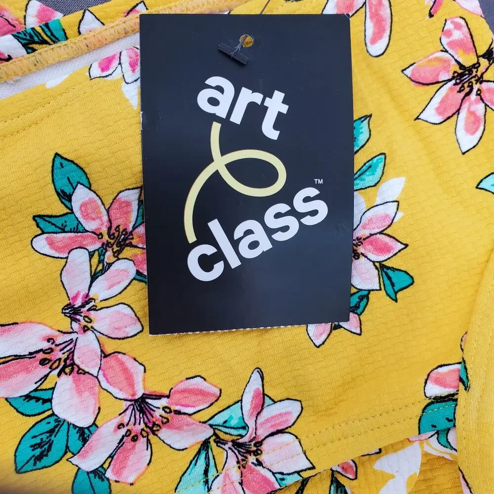 Art Class Girls Size XS 4/5 Two‎ Piece Bikini Yellow Pink Floral UPF 50+ New